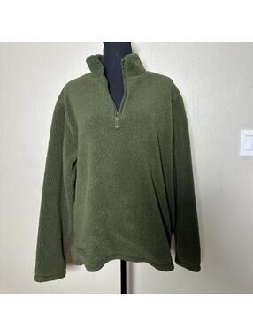 Outdoor Sherpa Fleece Quarter Zip Pullover Relaxed Fit Moss Green Cozy Layer
